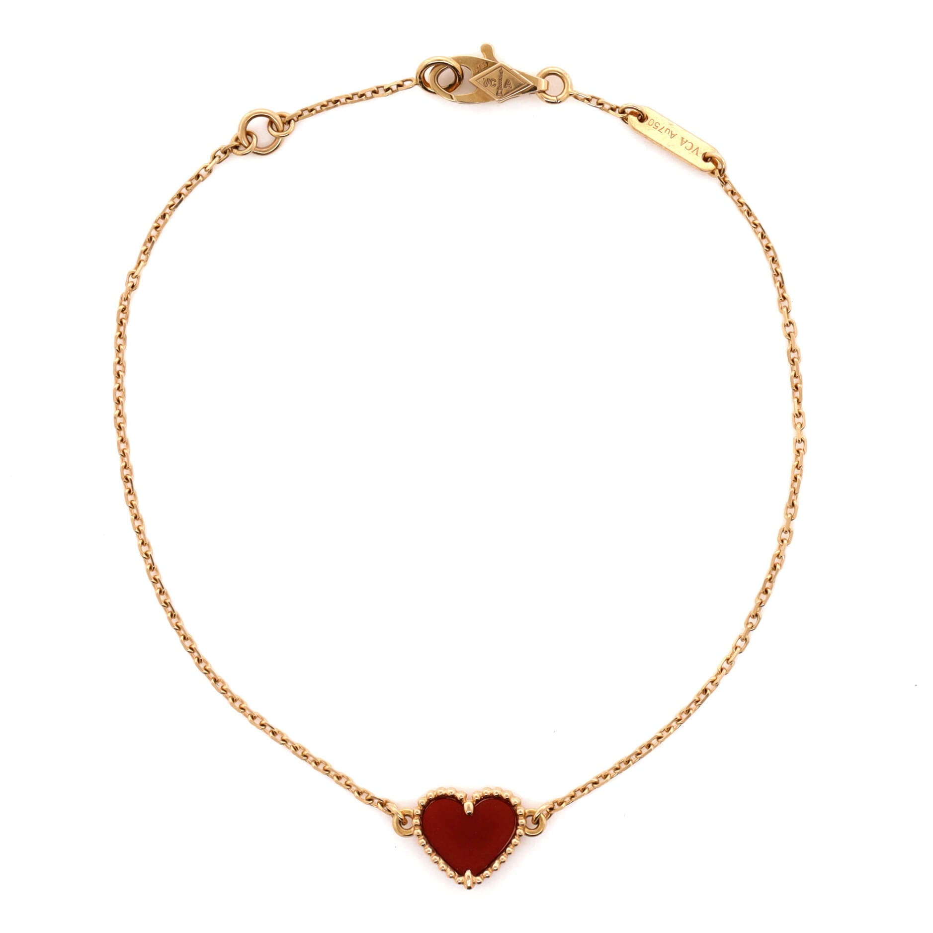 Pre-Owned Van Cleef & Arpels Sweet Alhambra Heart Bracelet 18K Rose Gold with Carnelian By Rebag