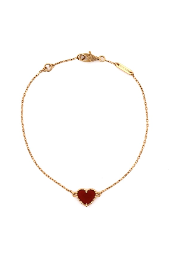 Pre-Owned Sweet Alhambra Heart Bracelet 18K Rose Gold with Carnelian By Rebag