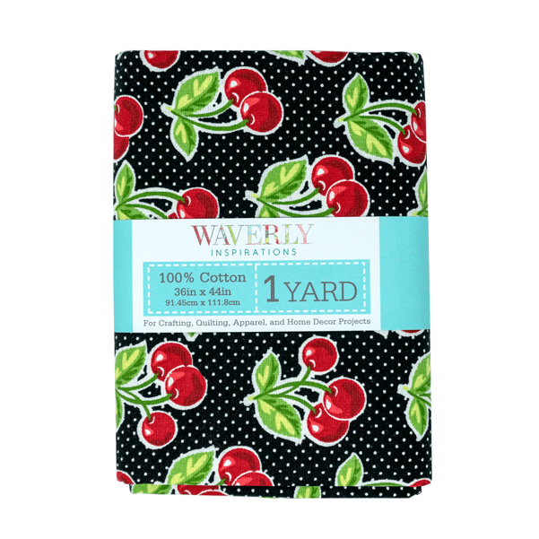 Waverly Inspirations 44' x 1 Yard Cotton Precut Cherries Onyx Color Sewing Fabric, 1 Each