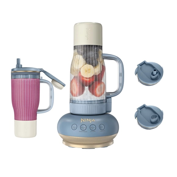 Ninja Mélangeur Gobelet BlendBOSS avec Deux Gobelets (26 oz) et Deux Pailles Amovibles, Denim Royal
