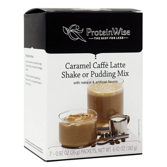 Protein Shake, Pudding Mix, High Protein, Caramel Caffe Latte, Weight Loss for Women and Men, Low Carb, Low Calories, Bariatric, Healthy Snacks, 7 Servings/Box