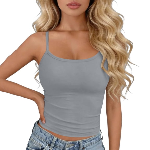 Tank Tops for Women Square Neck Sleeveless Cami Top with Thin Straps Soft Cropped Undershirts Gray Free Size