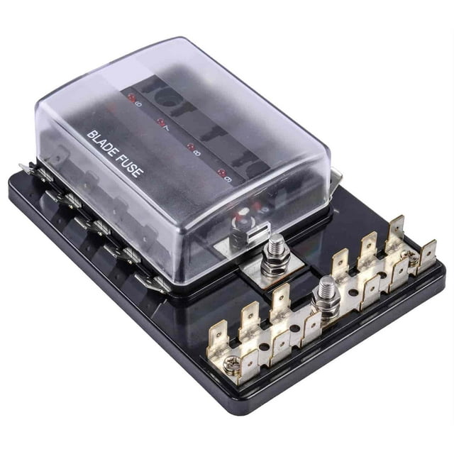 JEGS 10446 Standard Fuse Block 10Pole 12Position Grounding Block LED