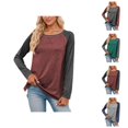 thumbnail image 1 of Chemises à Manches Longues pour Femmes 2026 Printemps Tendance Col Rond Manches Raglan Coupe Décontractée T-Shirts Décontractés à Blocs de Couleur, 1 of 5