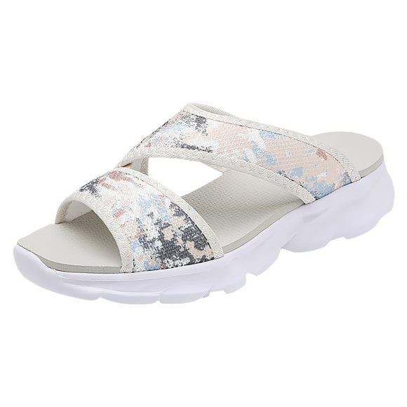 OJinShaWanO Chinese Slippers for Women Rubber Women Summer Mesh Beach on Sport Hollow Casual Open Toe Flat Soft Bottom Breathable Shoes Sandals Slippers