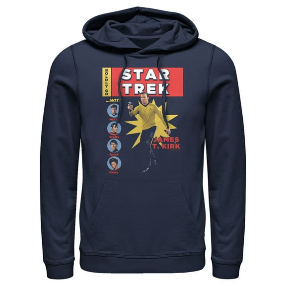 Men's Star Trek: The Original Series Captain Kirk Comic Print Pull Over Hoodie Navy Blue Large