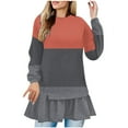 thumbnail image 2 of Fznquz Striped Women’S Blouses Crewneck Long Sleeve Gray Shirt Dress Peplum Color Block Flowy Casual Fall Clothes for Women, 2 of 5
