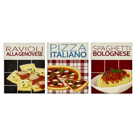 Stupell Industries Classic Italian Pasta Meals Food & Beverage Painting Wrapped Canvas Canvas Art Print Wall Art, 11 x 14, Set of 3