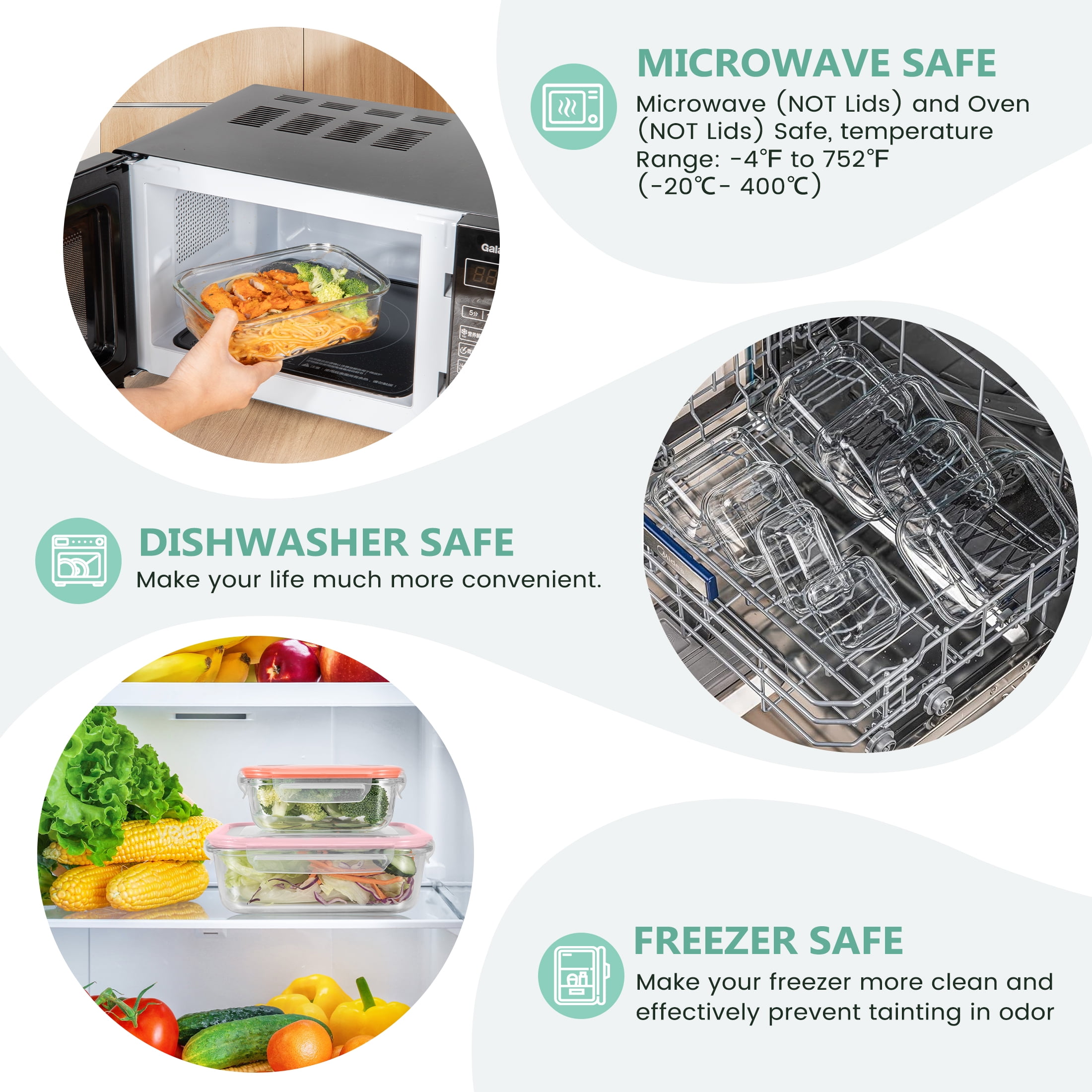 GPED 8 Pack Glass Meal Prep Containers, Food Storage Containers with Lids, Glass Lunch Boxes, Airtight Bento Boxes, for Microwave, Oven, Freezer and Dishwasher Safe, Multicolor