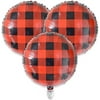 Havercamp Buffalo Plaid or Lumberjack Party Balloons, 3-Pack, 18 inch Diameter, Mylar Balloons