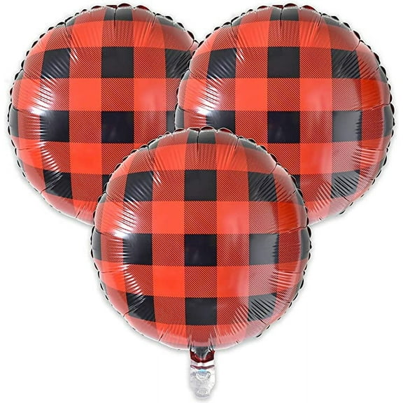 Havercamp Buffalo Plaid or Lumberjack Party Balloons, 3-Pack, 18 inch Diameter, Mylar Balloons