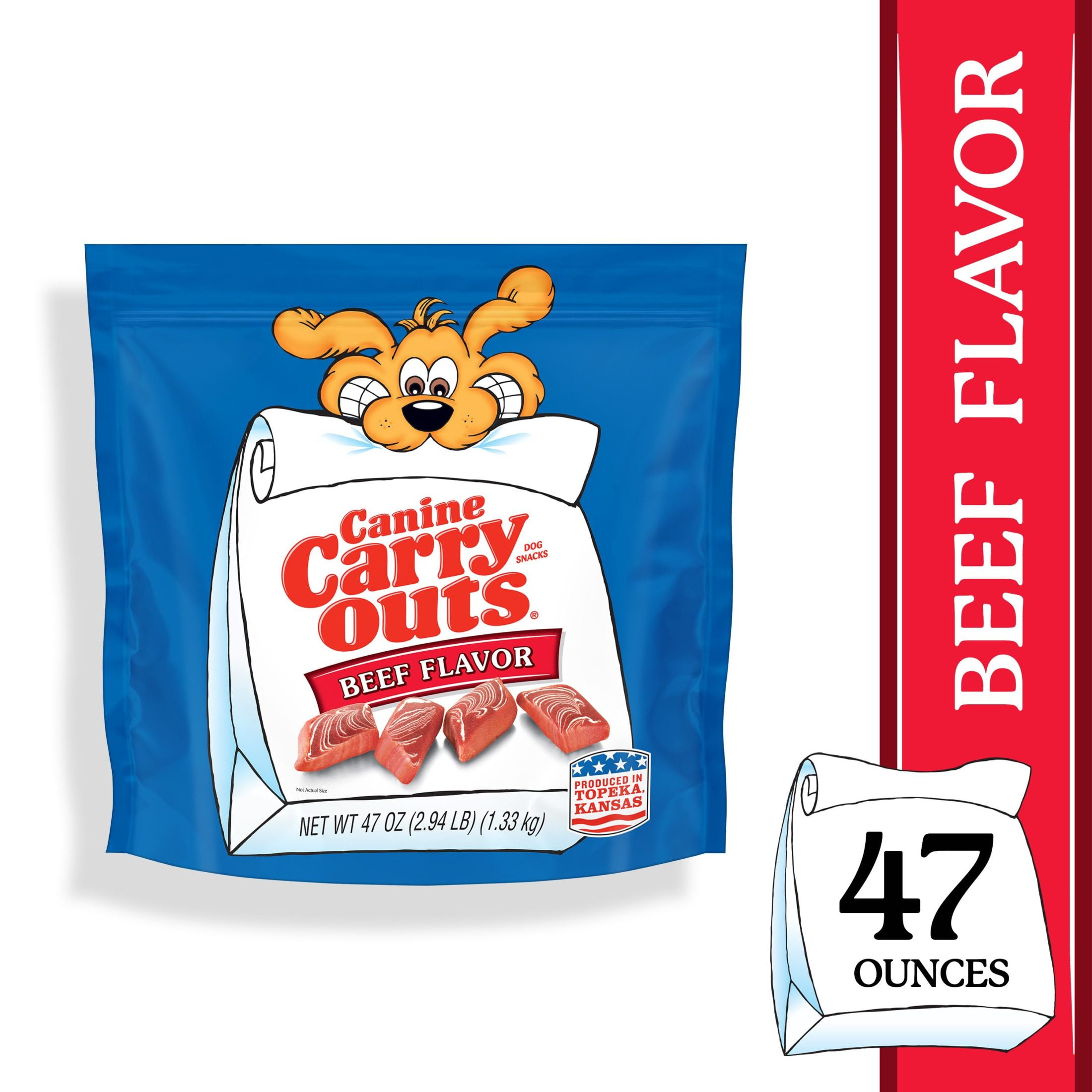 (4 pack) Canine Carry Outs Beef Flavor Dog Treats, 47oz Bag
