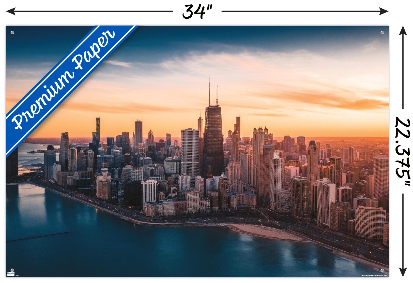 Cityscapes - Chicago, Illinois Wall Poster with Pushpins, 22.375" x 34"