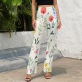 thumbnail image 4 of Watercolor Floral Print Botanical Art High Waisted Casual Flared Trousers Summer Home Pants Gift Street Fashion Night Club Big Size Trousers, 4 of 5