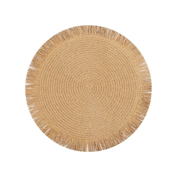 LanSuare Braided Round Placemats, 15 Inch Household Oil-Proof Heat Insulation Pad, Woven Washable Non-Slip Table Mats for Kitchen, Dining, Indoor, Outdoor