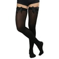 thumbnail image 6 of ToBeInStyle Womens Beautiful Satin Bow Opaque Thigh High Stockings - Black w/ Black Bow - One Size Plus, 6 of 7