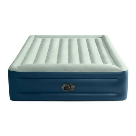 Intex Air Mattress Off-White/Blue QUEEN Elevated 18" Rest Internal Pump