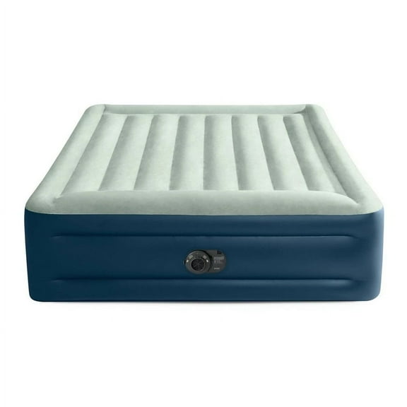 Intex Air Mattress Off-White/Blue QUEEN Elevated 18" Rest Internal Pump