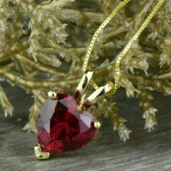 Ahansh Jewels Red Ruby Heart Shape Pendant Necklaces 14K Yellow Gold Plated