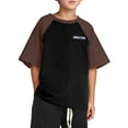 thumbnail image 1 of UANWENN T-Shirt à Manches Courtes pour Garçons Col Rond Imprimé Lettre Top à Blocs de Couleur pour Enfants Confortable pour Usage Quotidien École Extérieur Été Printemps Tous les Garçons Chemises Place Short Athlétique Garçons Adolescents Enfants Top, 1 of 5