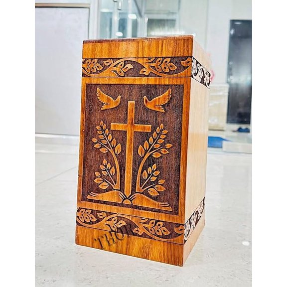 Wooden Cross Carved Adult urn Bird Wood Cremation Urns Decorative Urns Rosewood Urn for Human Ashes Male and Female Handmade Urn for Large Ashes Burial Urns