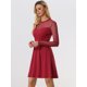 thumbnail image 2 of Vestido corto de una línea de fiesta de patinadora transparente de malla con lunares de corazón para mujer Allegra K Rojo XS, 2 of 6