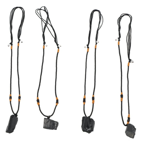 4Pcs Natural Black Tourmaline Stone Pillar Pendant Necklace Sweater Chain Adjustable Cord Tourmaline Amulet Natural Free Form Crystal Healing Pendant