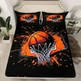 thumbnail image 3 of Feelyou Boys Cartoon Basketball Twin Sheet Sets, Black Orange Splatter Twin Fitted Sheet, Eat Sleep Sports Flat Sheet, Breathable Home Decor, 3 Pieces, 3 of 8