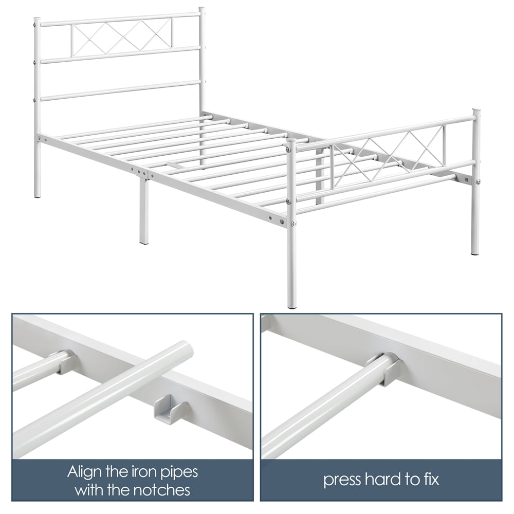 Alden Design X-Design Headboard & Footboard Metal Twin Bed, White