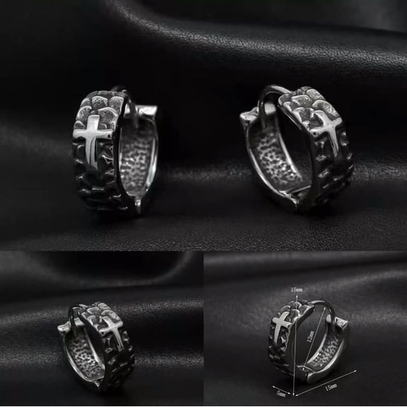 GKNET Mens Unisex Silver Cross Huggie Hoop Earrings Stainless Steel Punk Biker Jewelry