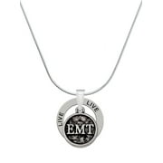 Delight Jewelry Silvertone Medical Caduceus Seal - EMT Live Ring Charm Necklace, 18"
