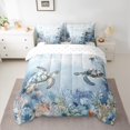 thumbnail image 2 of jejeloiu Cartoon Turtle Bedding Comforter Set 7pcs,Watercolor Sealife Coral Queen Bedding Sets,Ocean Sea Shell Queen Sheet Sets For Girls,Lightweight Bedroom Decoration Reversible, 2 of 8