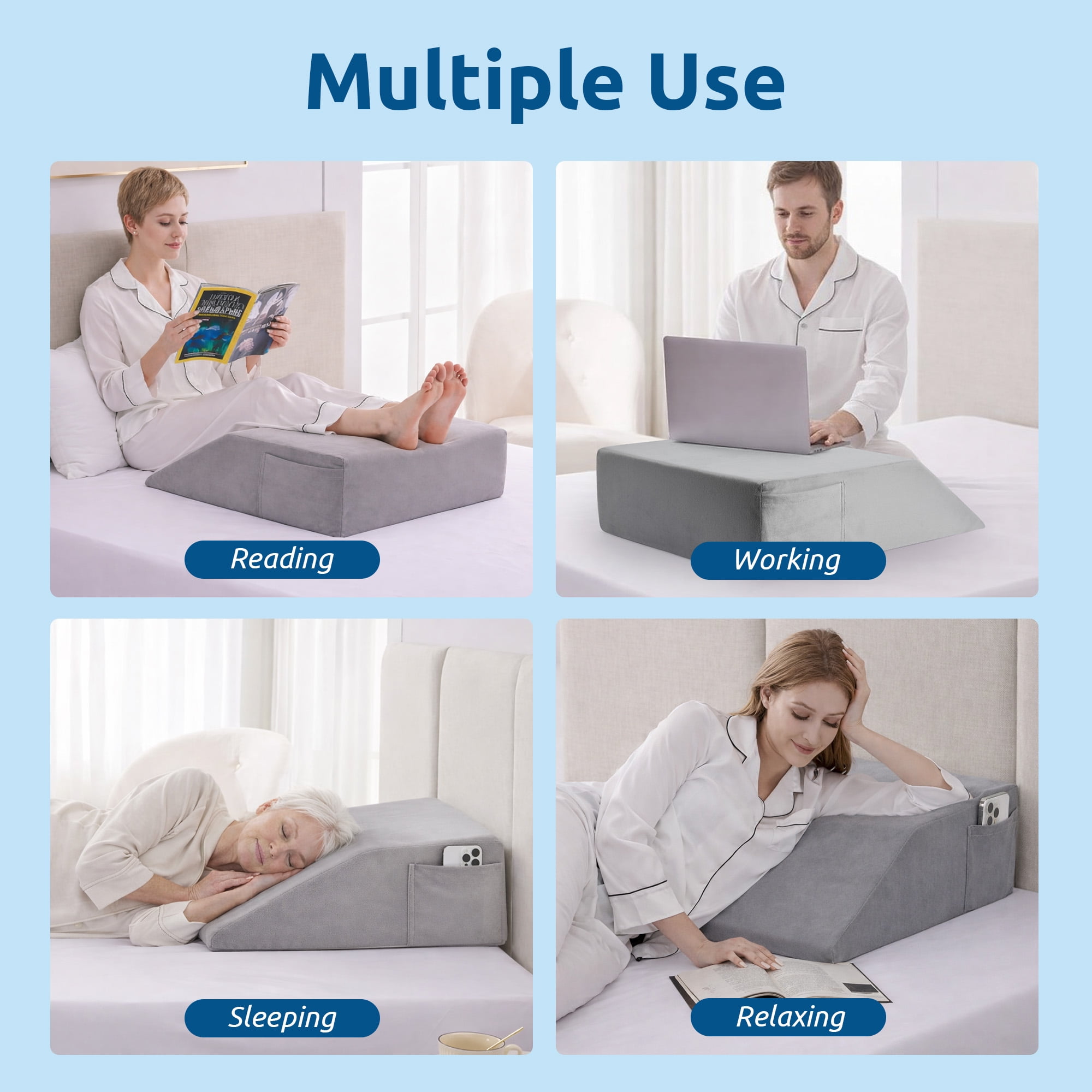 WANALIT Wedge Pillows for Post Surgery Recovery, Leg Wedge Pillow for Knee Elevation, Back & Hip Pain Relief, Leg & Ankle Swelling (Grey, Flannelette)