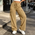 thumbnail image 7 of JGGSPWM Women's Solid Wide Leg Cargo Pants High Waist Elastic Drawstring Loose Fit Pants for Yoga Gym Golf Running Sports Loungewear Yellow XL, 7 of 7