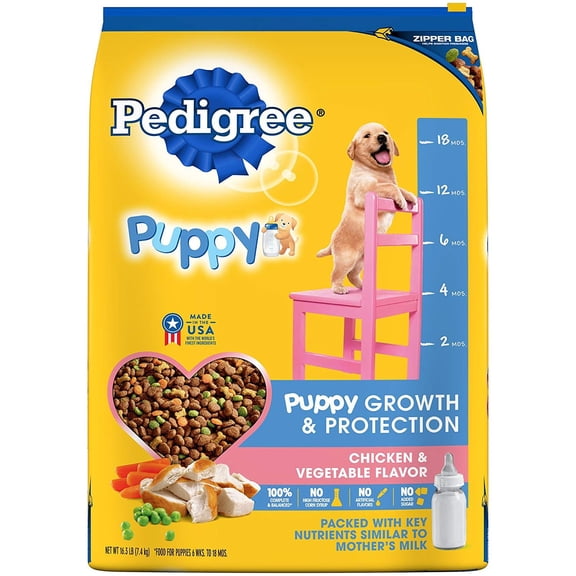PEDIGREE Puppy Growth & Protection Dry Dog Food Chicken & Vegetable Flavor, 16.3 lb. Bag