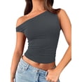 thumbnail image 3 of Women'S Off the Shoulder Crop Top Sleeveless Stretchy Bodycon Tank Y2K Sling T-Shirt for Summer Dark Gray XS, 3 of 9