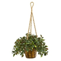 Nearly Natural 30" Plastic Mini Melon Artificial Plant in Hanging Basket UV Resistant, Green