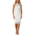 thumbnail image 4 of INSPIRE CHIC Women's Elegant Lace Halter Neck Sleeveless Bodycon Cocktail Sheath Midi Dress XS White, 4 of 6