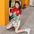 thumbnail image 3 of Cheongsam rojo corto estilo chica joven verano mejorado, 3 of 4