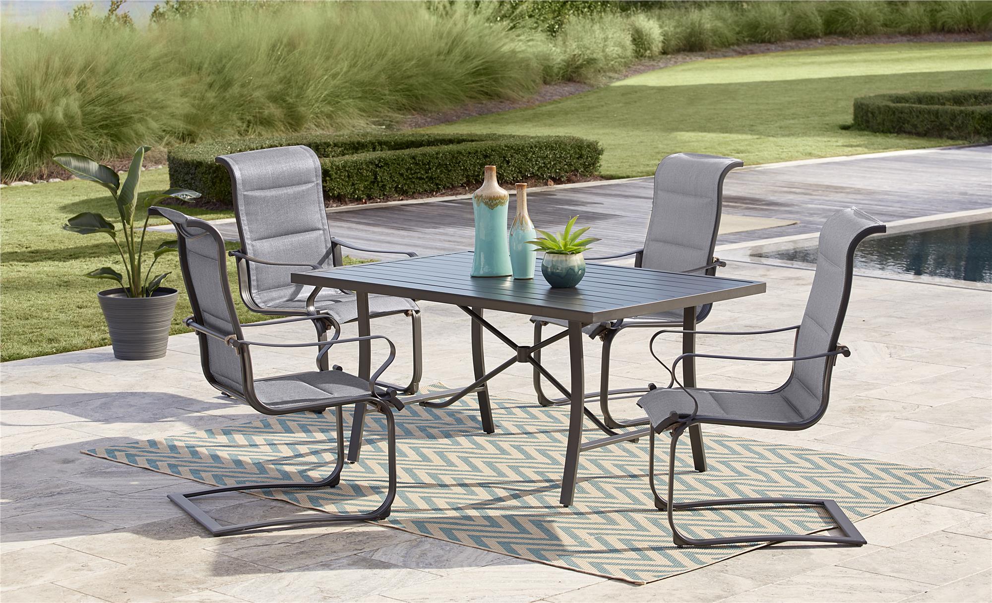 COSCO Outdoor Living 5 Piece SmartConnect Dining Set with Padded Motion Chairs, Gray Frame, Gray Fabric - image 2 of 23