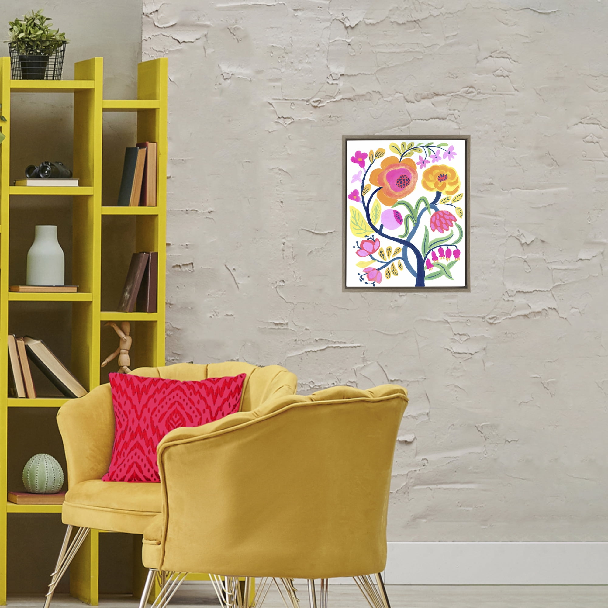 Stupell Industries Blue Tree with Warm Flowers Brown Framed Floater Canvas Wall Art, design by Suzanne Allard