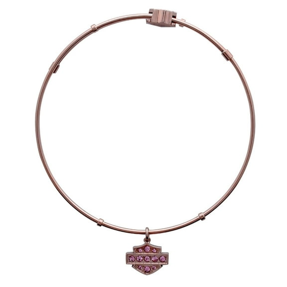 Harley-Davidson Women's Pink Bling Bar & Shield Bangle Bracelet Stainless Steel, Harley Davidson
