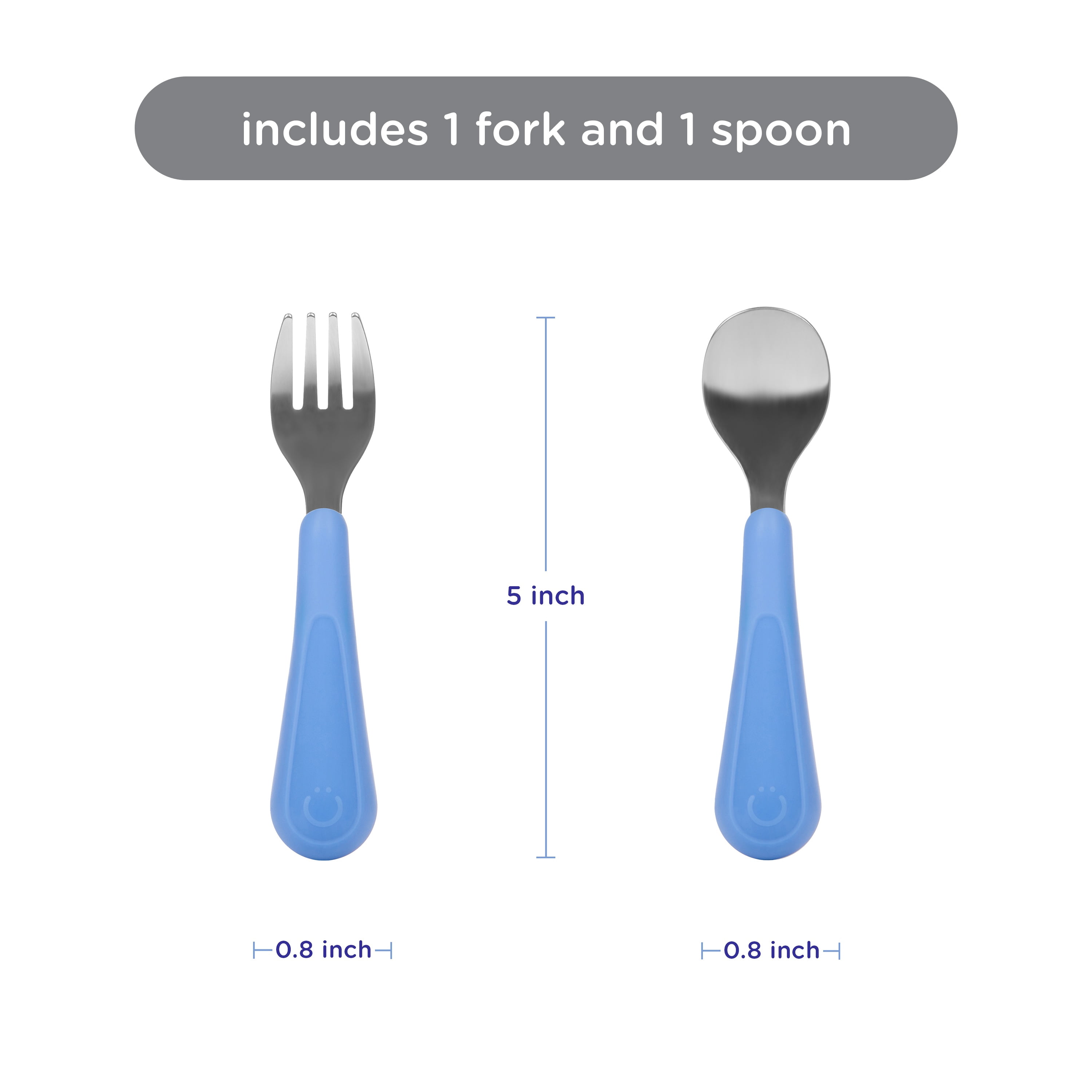 Ubbi Stainless Steel Toddler Utensil Set, Includes 1 Fork & 1 Spoon, Polaris Blue, Food Grade Silicone