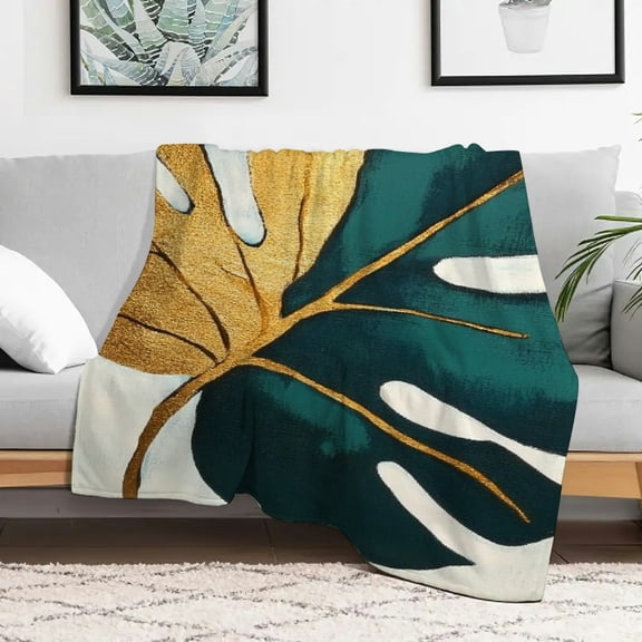 leaves gold accents painting Warm Cozy Decorative Blanket Decor Gift, Flannel Flannel Blankets for Couch Bed Sofa, Lightweight Blanket Multifunctional gift blanket for sofas, travel,