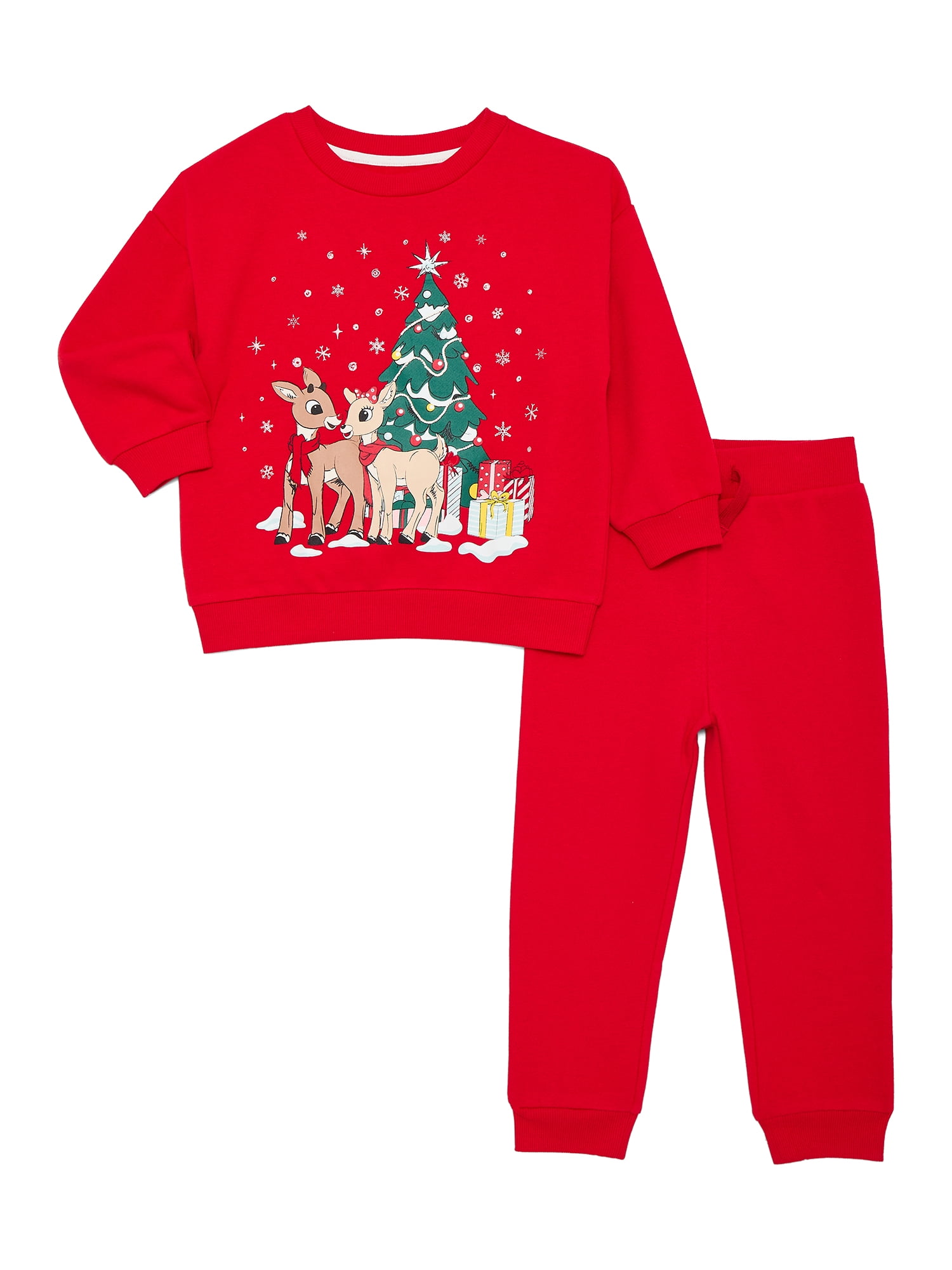 Rudolph Toddler Long Sleeve Graphic Crewneck with Matching Jogger Pant, 2 Piece Set, Sizes 12M-5T
