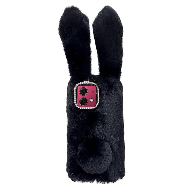 For Motorola Moto G84 5g Case Soft Tpu Furry Hairball Fuzzy Phone Cover With Rhinestone Decor