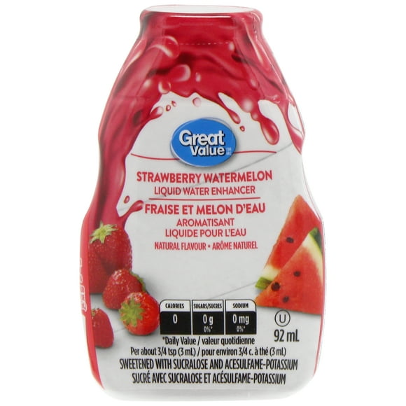Great Value Fraise et melon d'eau Aromatisant liquide pour l'eau 92 ml, fraise et melon d'eau