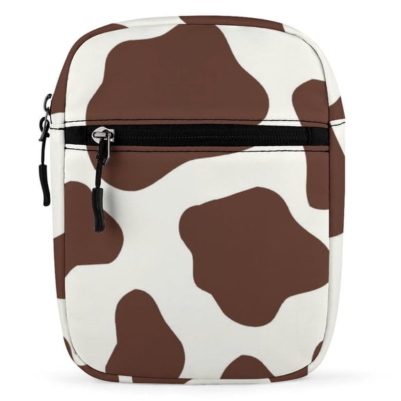 Small Body Bag 6.7×7.9×2.2in Easy To Carry Light Portable And Durable For Shopping Going To Work Dating Running Cycling Daily Travel Brown And White Cow Pattern