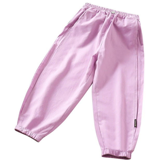 SGFCWSX Kid Girls Pants Elastic Waist Back to School Wear Side Pockets School Uniform for Kids Purple Size 12