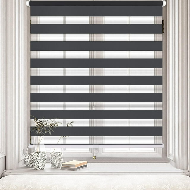 LUCKUP Cordless Zebra Blinds Roller shades for window Day and Night Blind Dual Layer Light Filtering Shade Light Control Room Darkening Horizontal Window Treatment 30" W X 72" H, Dark Grey